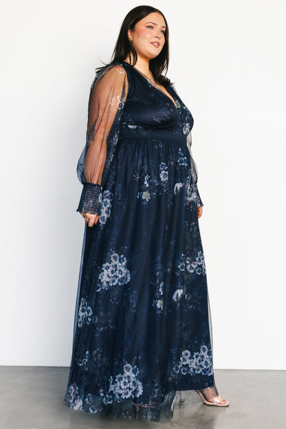 Layla Tulle Maxi Dress | Navy Multi