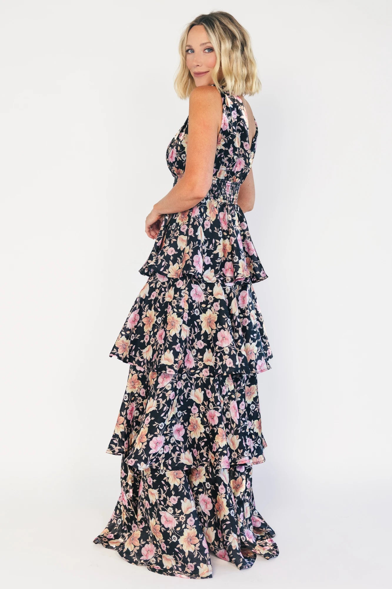 Queens Tiered Maxi Dress | Black Floral