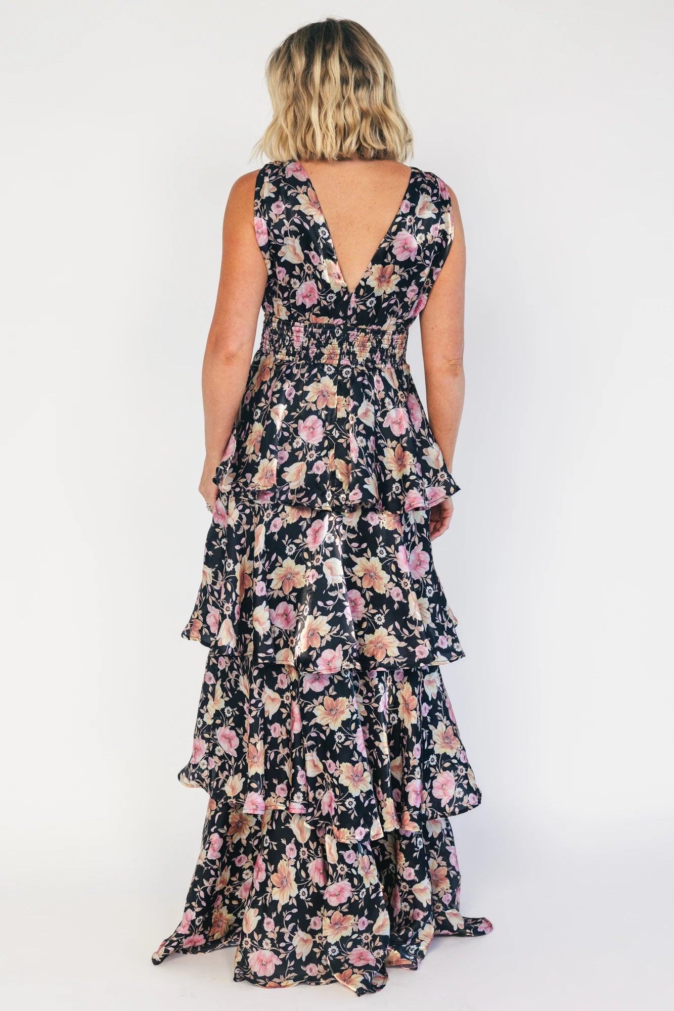 Queens Tiered Maxi Dress | Black Floral