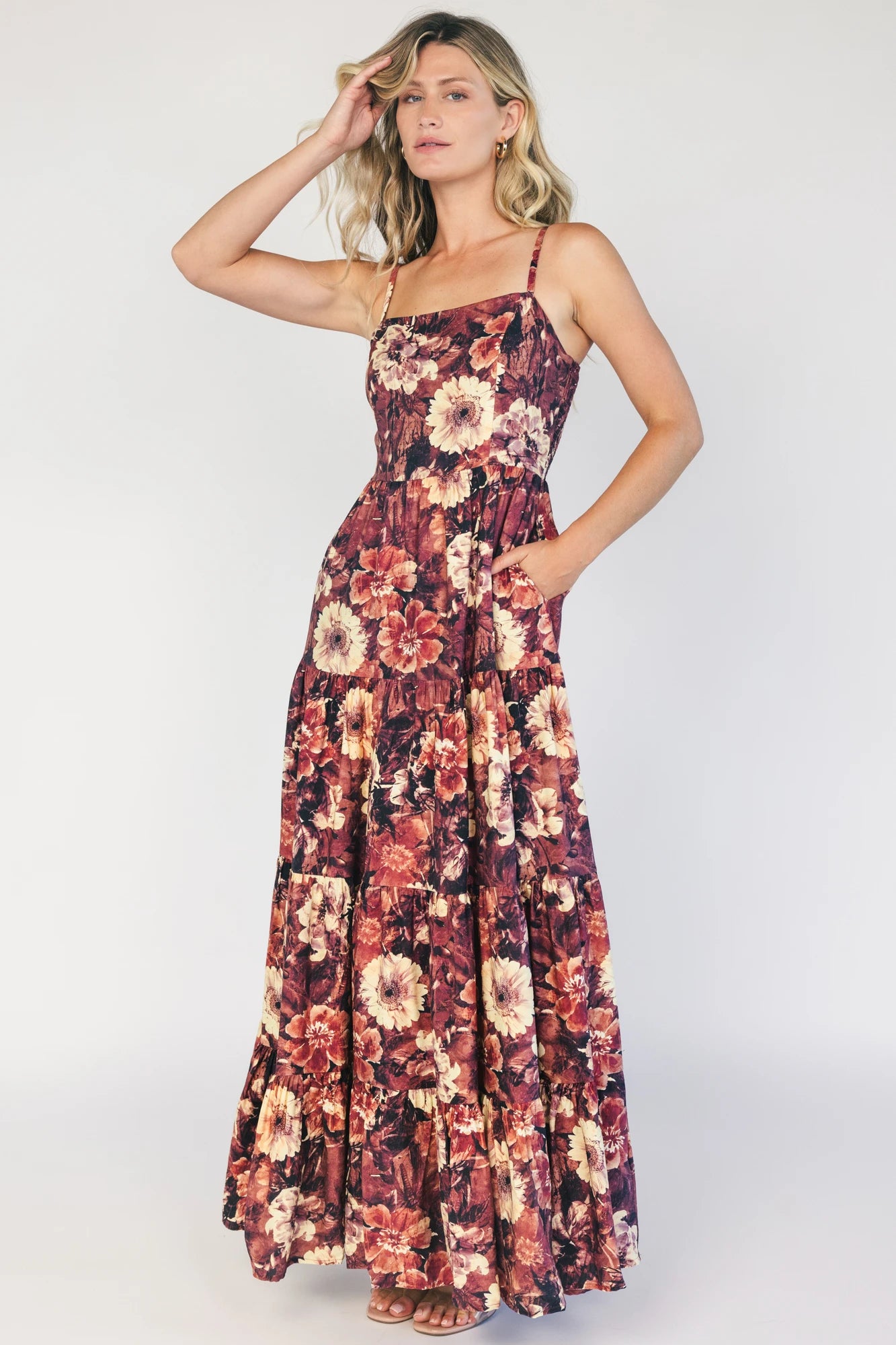 Silvia Tiered Maxi Dress | Deep Berry Floral