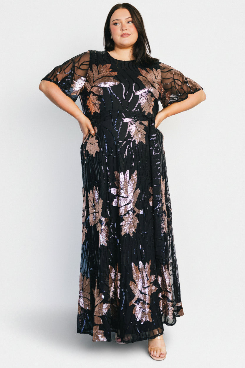 Muse Sequin Maxi Dress Black & Rose Gold | Baltic Born 3XL Muse Sequin Maxi Dress Black & Rose Gold | Baltic Born 3XL