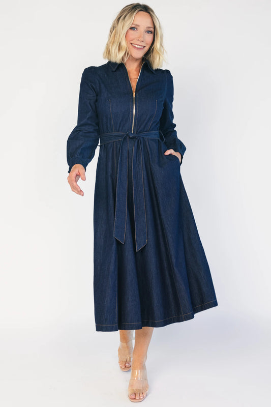 chambray midi dress with sleeves Larkin Midi Dress