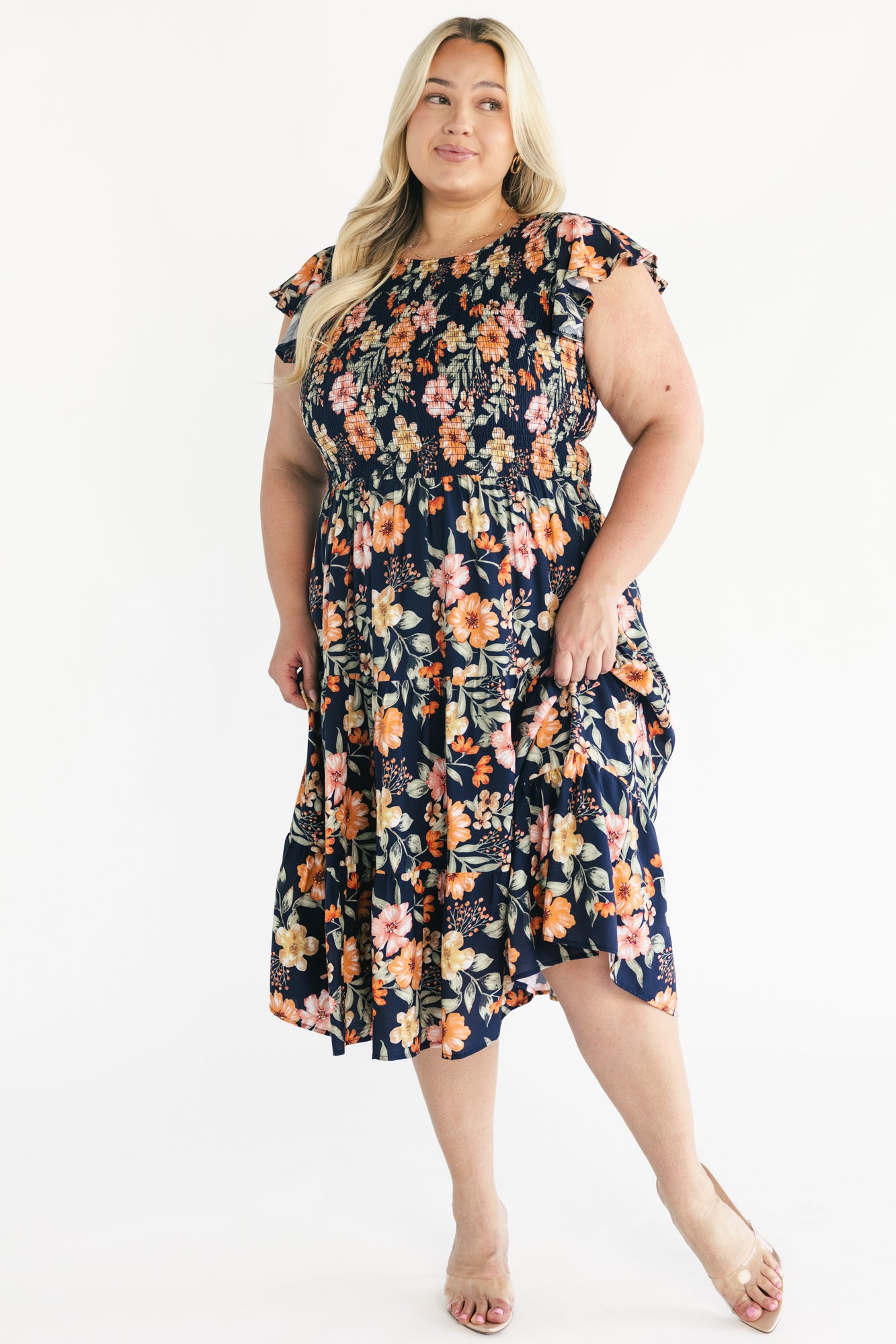 Loretta Smocked Midi Dress | Midnight Floral