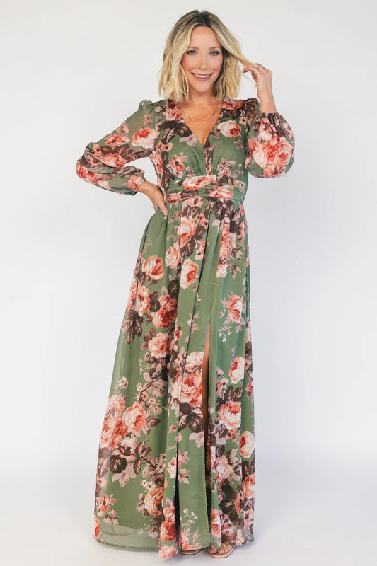 baltic born green maxi dress Kearny Ruffle Maxi Dress - Dark Green Floral