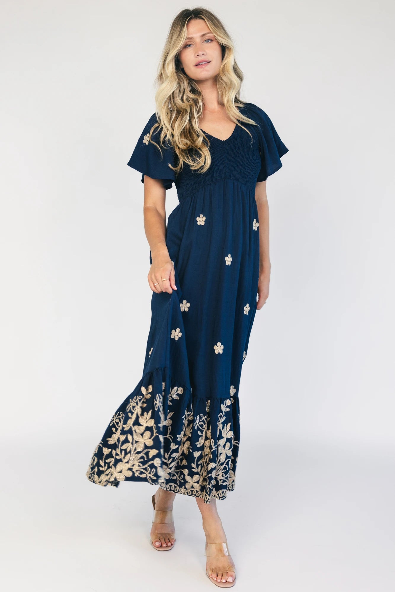 Baltic Born Womens Atlantic Embroidered Maxi Dress | Navy
