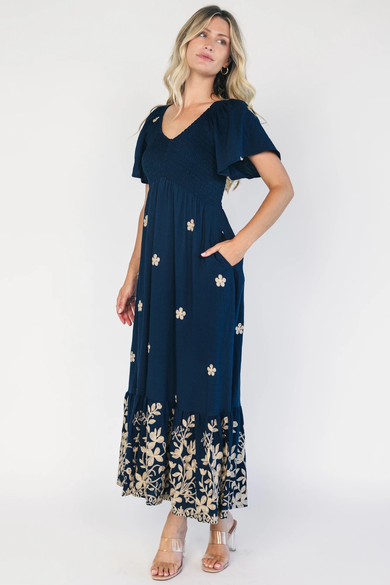 Atlantic Embroidered Maxi Dress | Navy