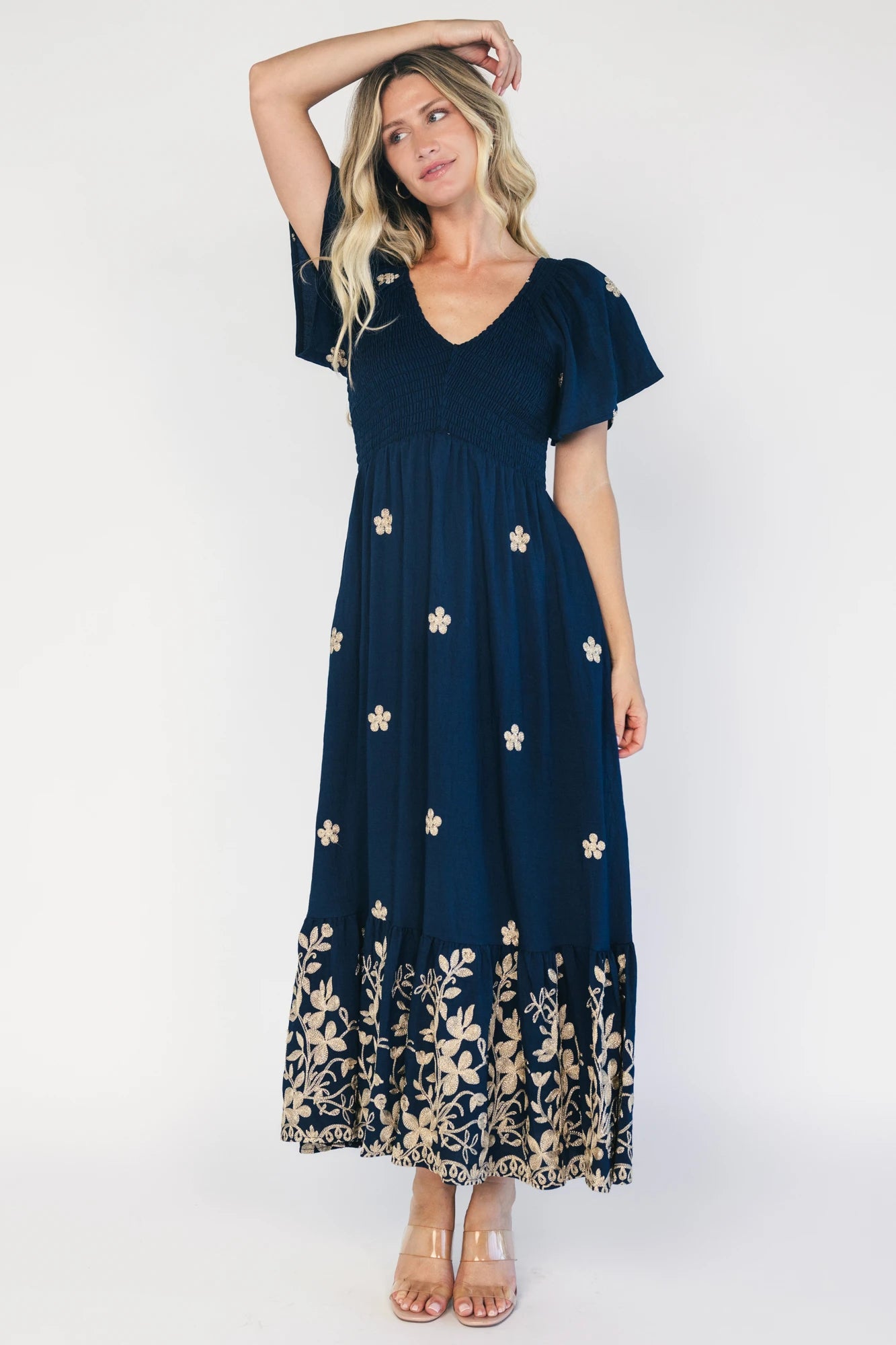 Atlantic Embroidered Maxi Dress | Navy