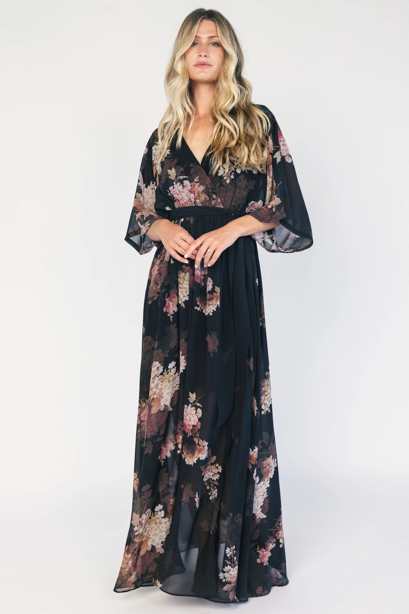 Kia Kimono Maxi Dress | Black + Blush Floral