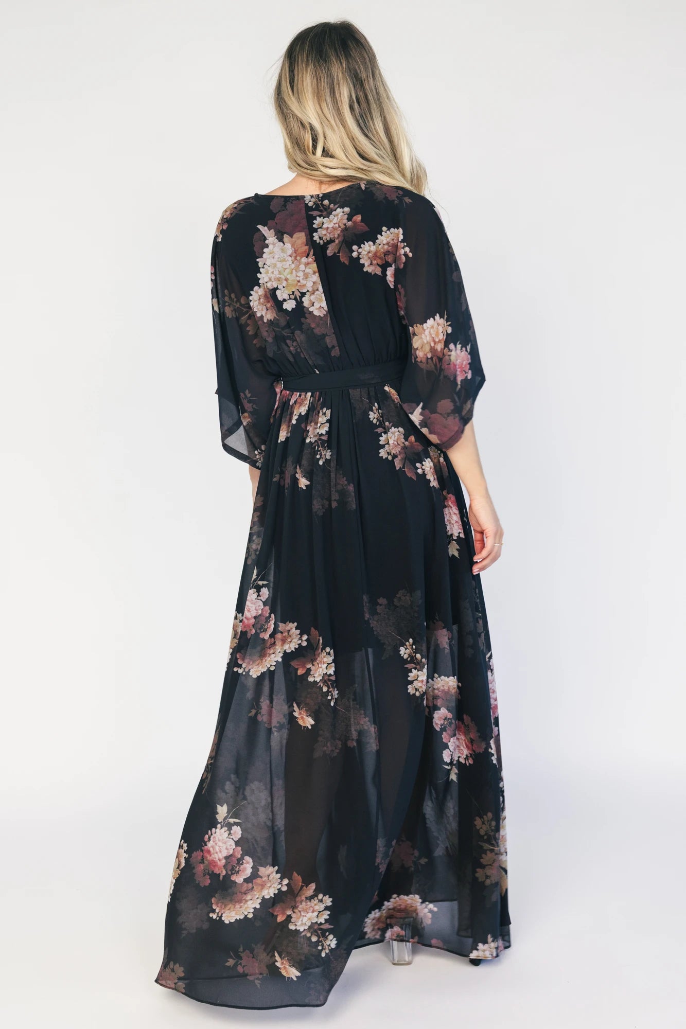 Kia Kimono Maxi Dress | Black + Blush Floral