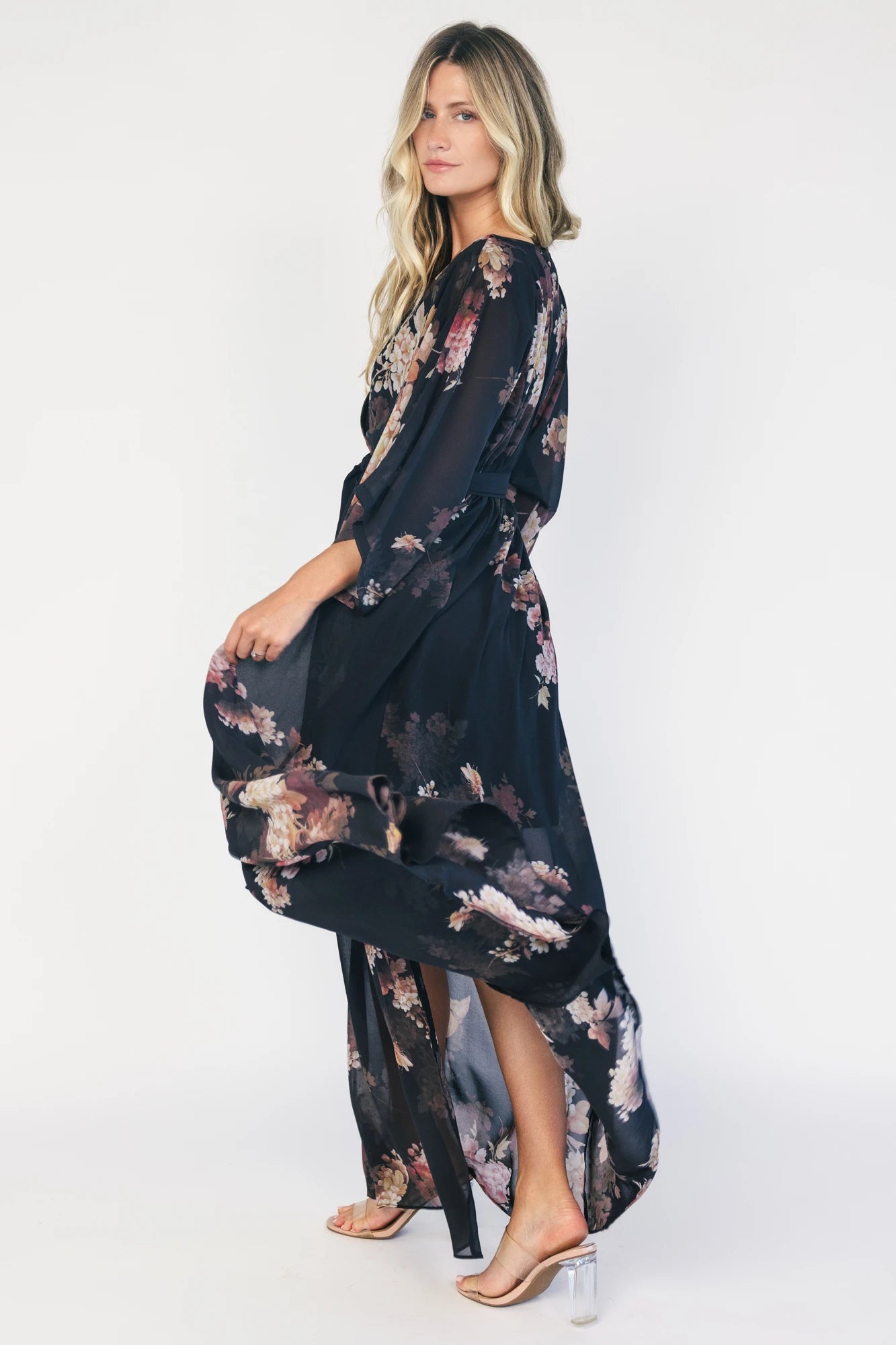 Kia Kimono Maxi Dress | Black + Blush Floral