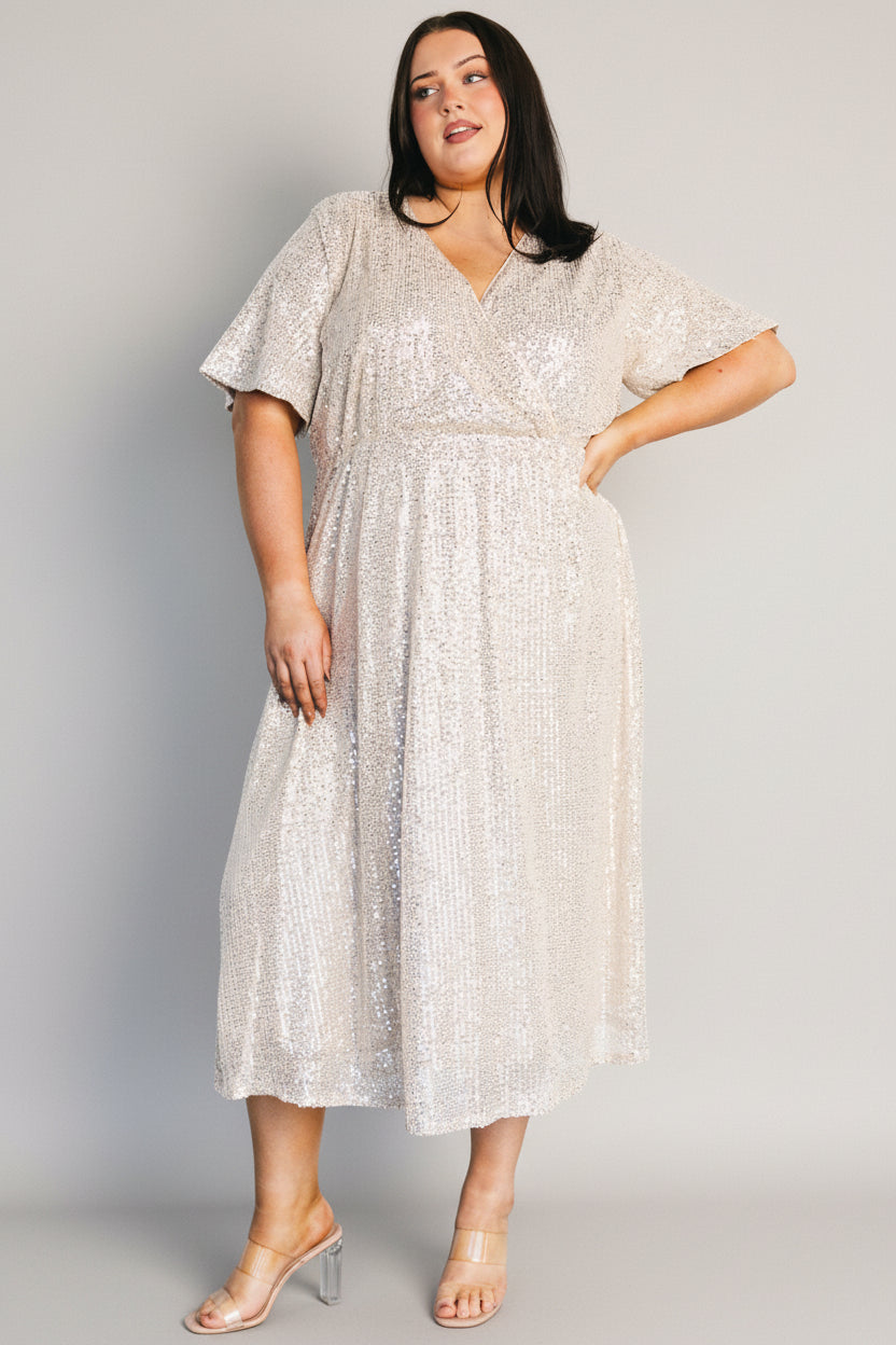 Baltic Born Womens Mayfair Sequin Midi Dress | Champagne | Size: 1XL Baltic Born Womens Mayfair Sequin Midi Dress | Champagne | Size: 1XL