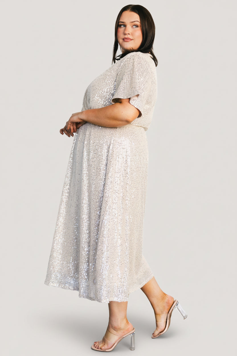 Baltic Born Womens Mayfair Sequin Midi Dress | Champagne Baltic Born Womens Mayfair Sequin Midi Dress | Champagne