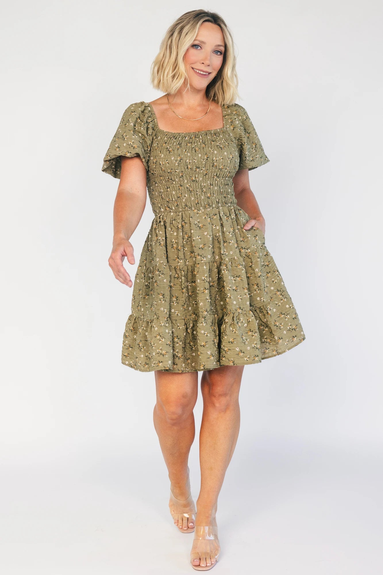 Daze Smocked Dress | Olive Floral