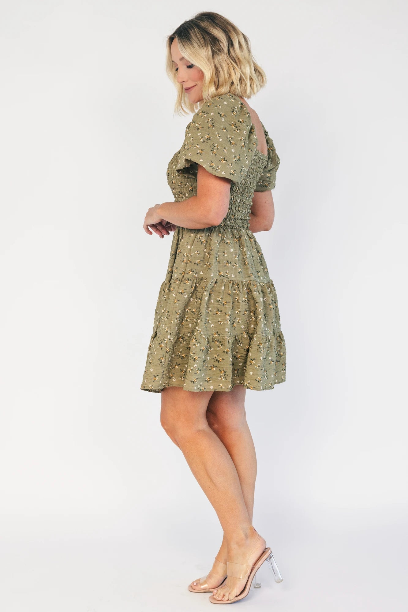 Daze Smocked Dress | Olive Floral