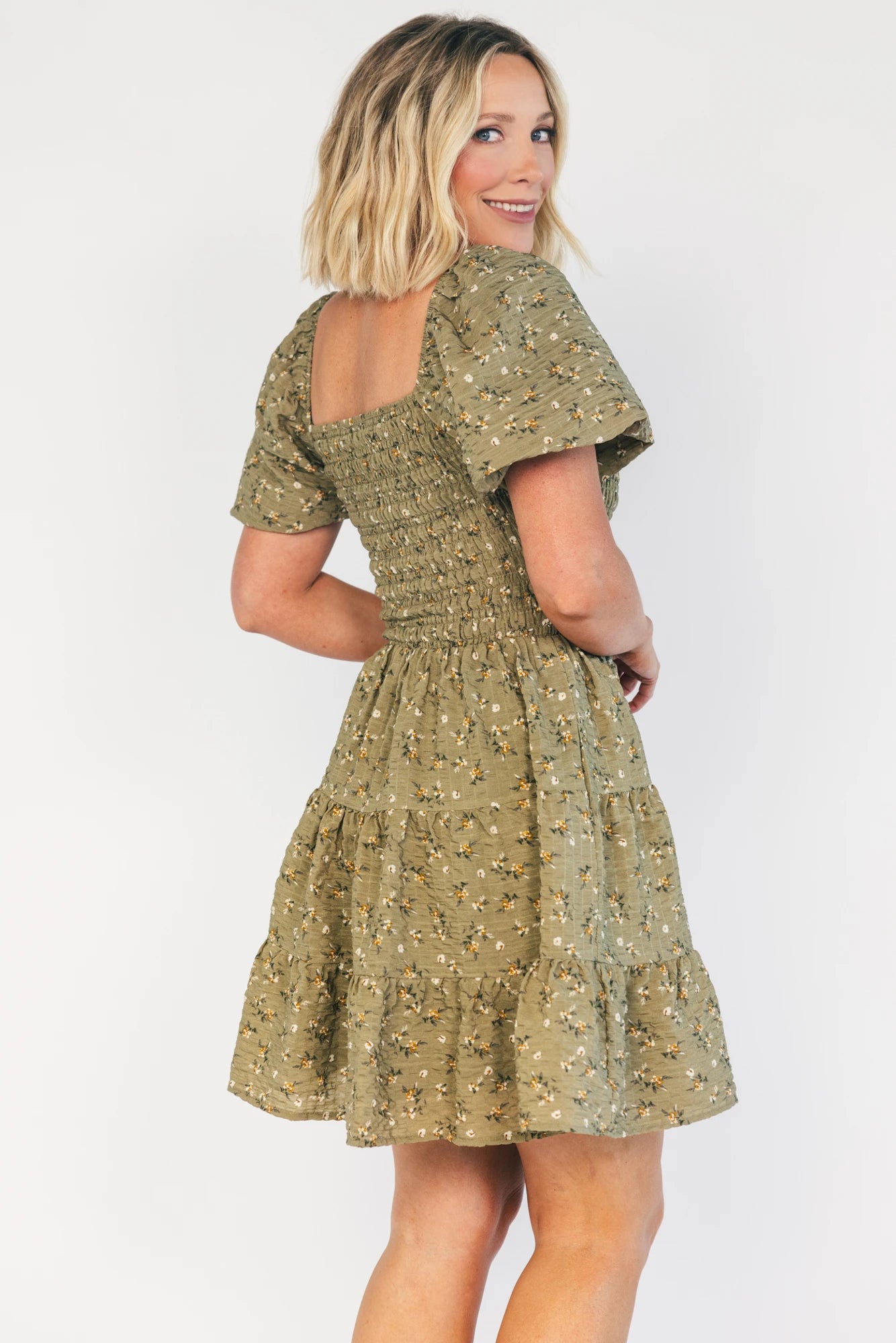 Daze Smocked Dress | Olive Floral