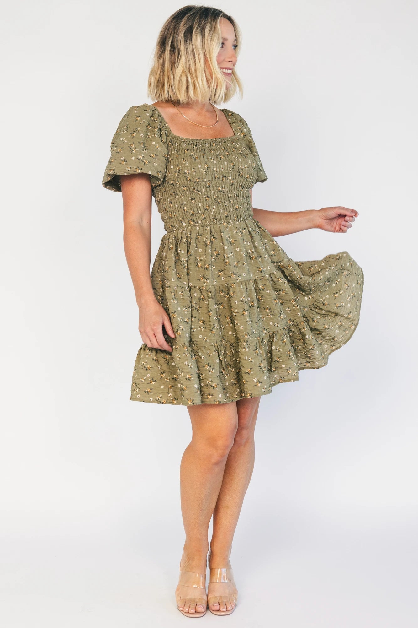 Daze Smocked Dress | Olive Floral