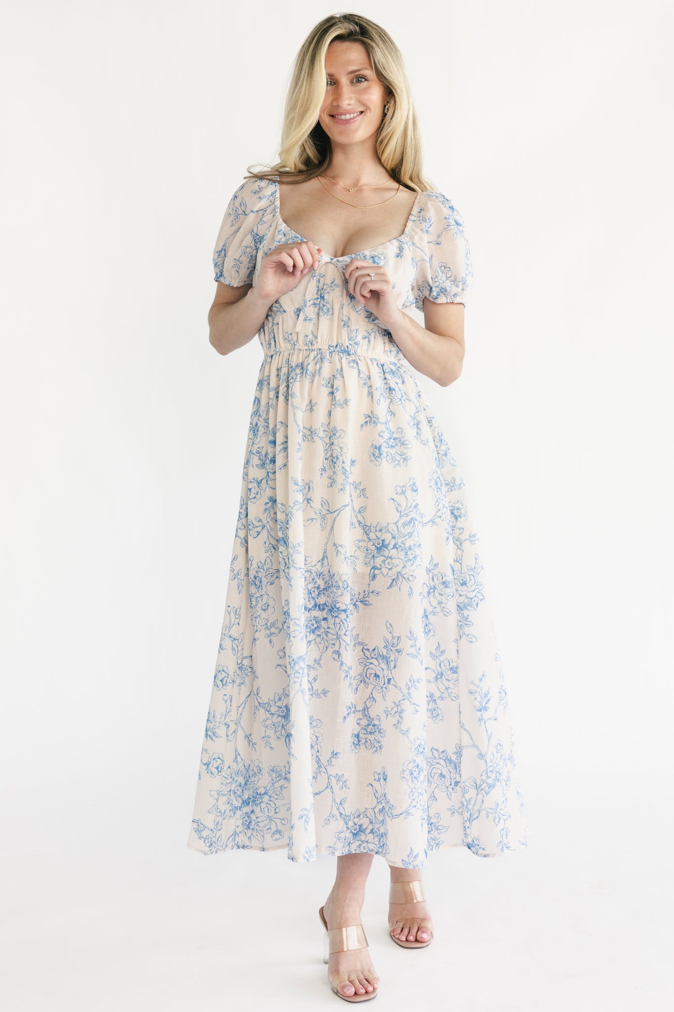 Vada Midi Dress | Cream + Blue Floral