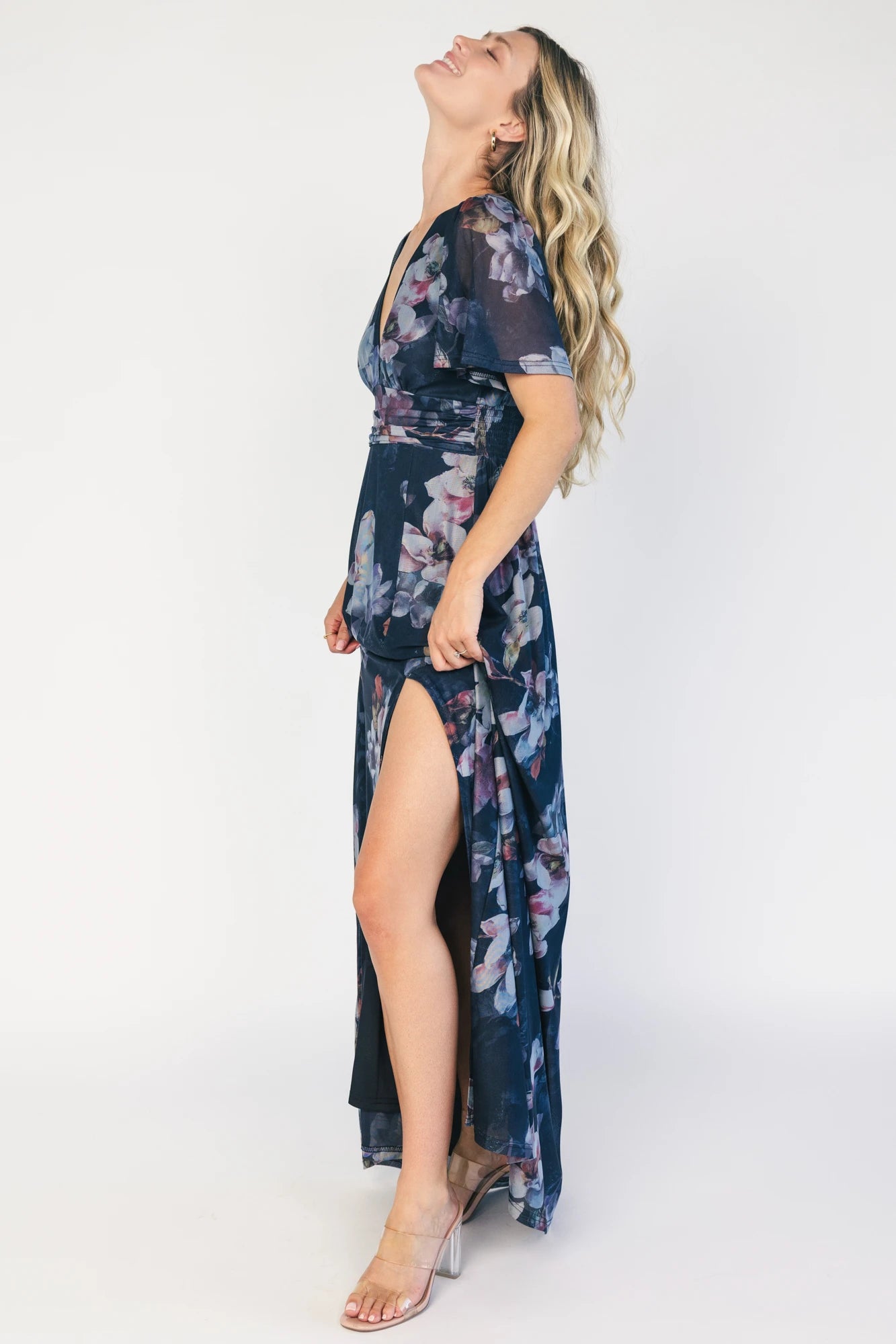 Arianne Mesh Maxi Dress | Deep Blue Floral