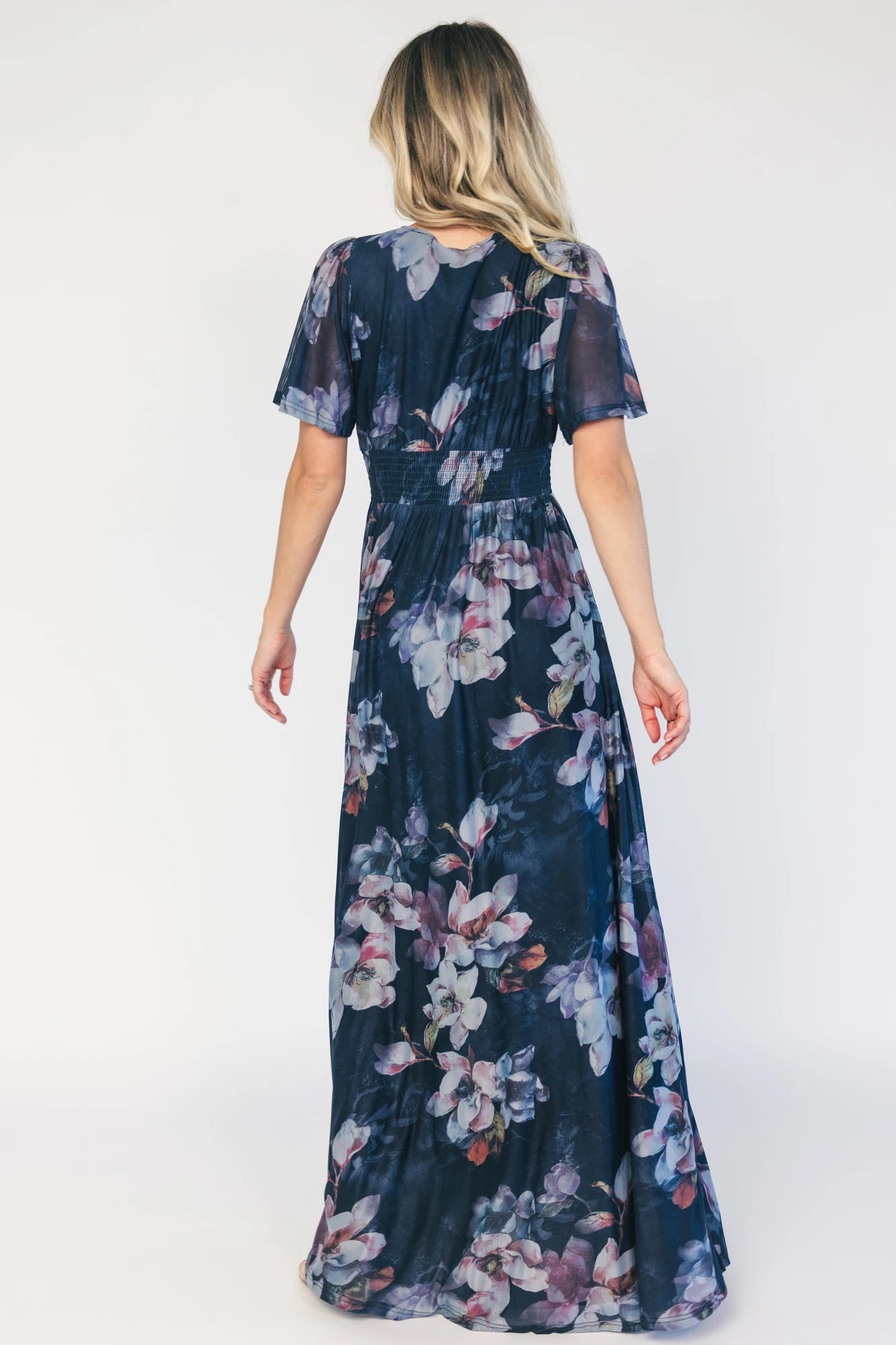 Arianne Mesh Maxi Dress | Deep Blue Floral