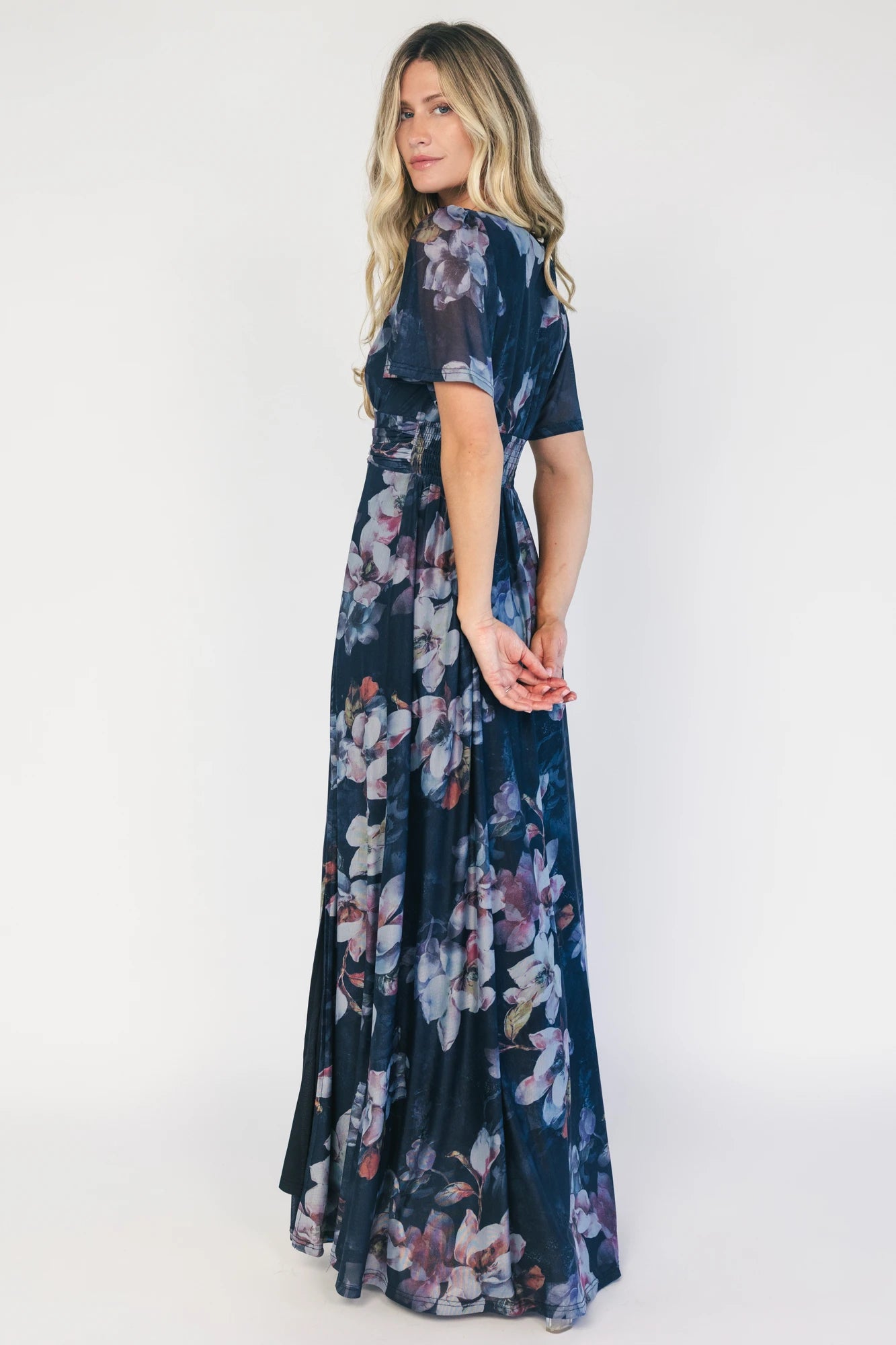 Arianne Mesh Maxi Dress | Deep Blue Floral