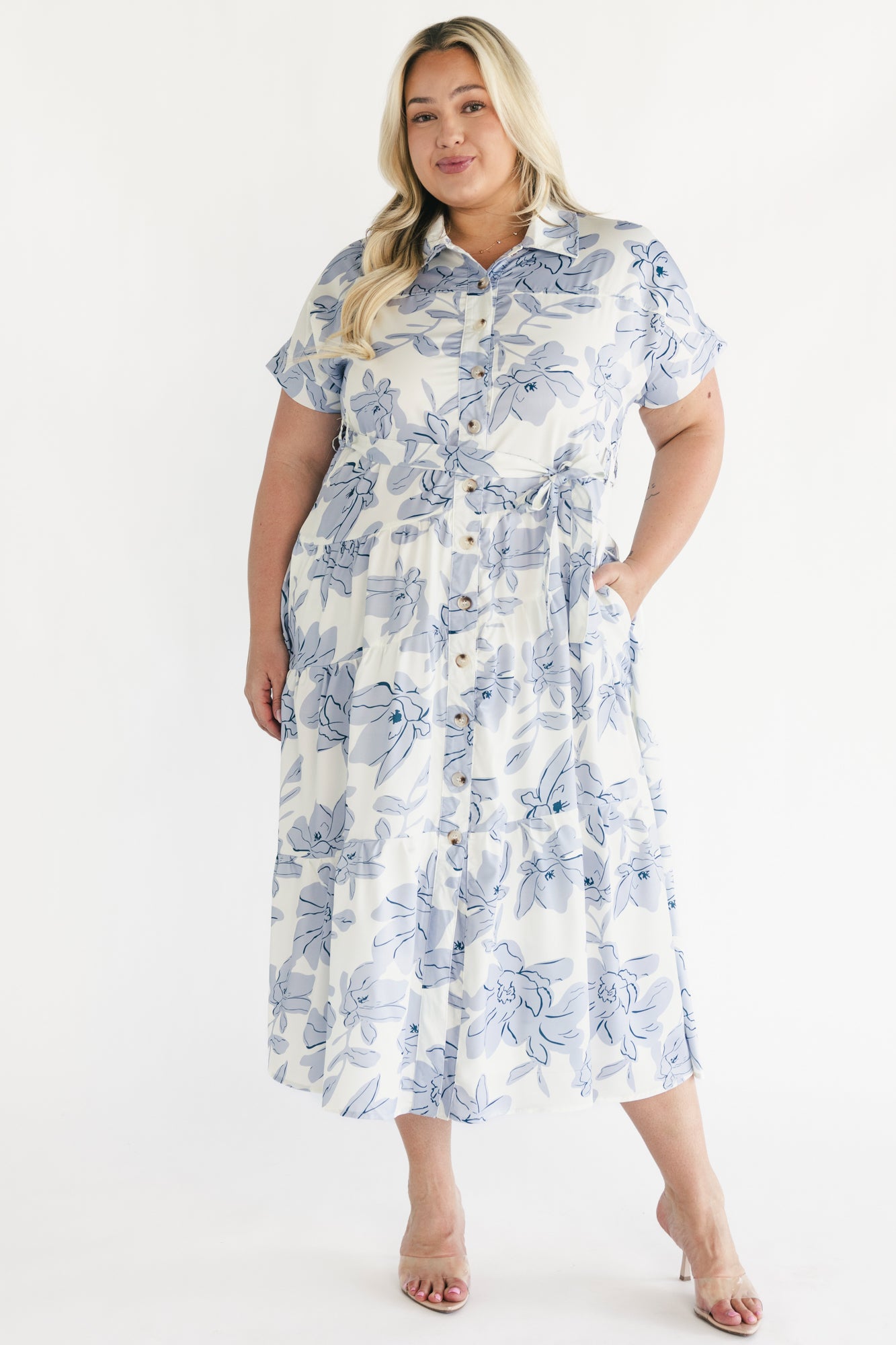 lavisha midi dress in antique blue and ivory floral Lavisha Midi Dress in Vintage Bloom Ivory