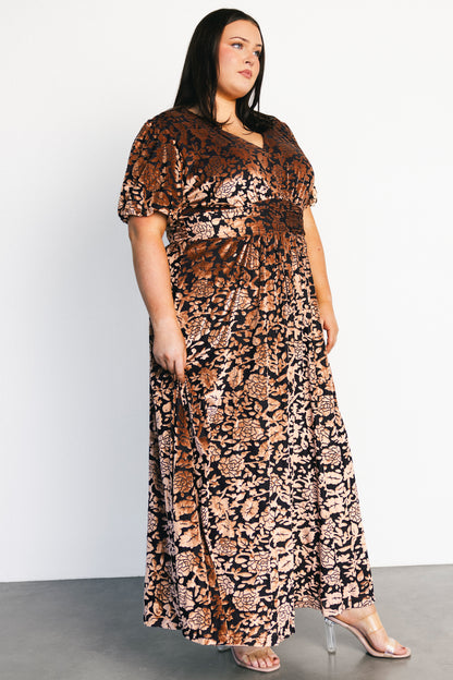Leslie Velvet Maxi Dress | Black + Bronze