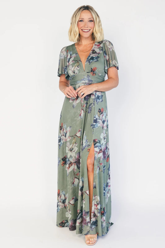 Arianne Mesh Maxi Dress | Sage Floral