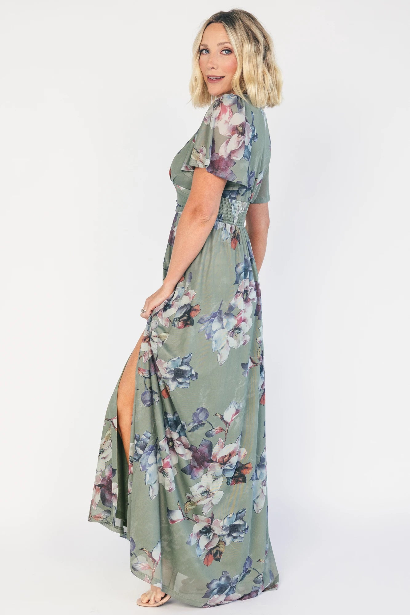 Arianne Mesh Maxi Dress | Sage Floral