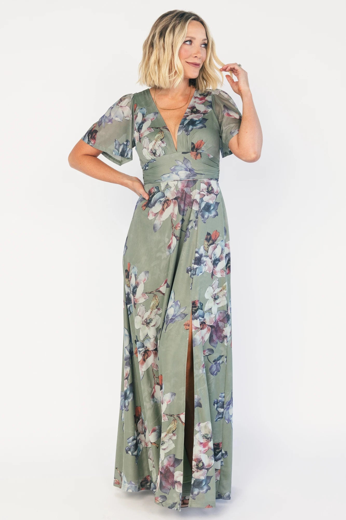 Arianne Mesh Maxi Dress | Sage Floral