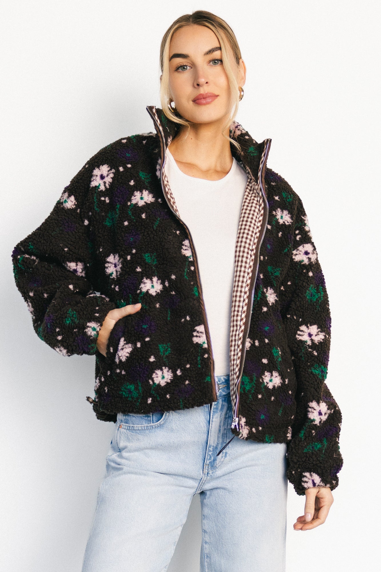 Paige Sherpa Jacket | Brown Floral