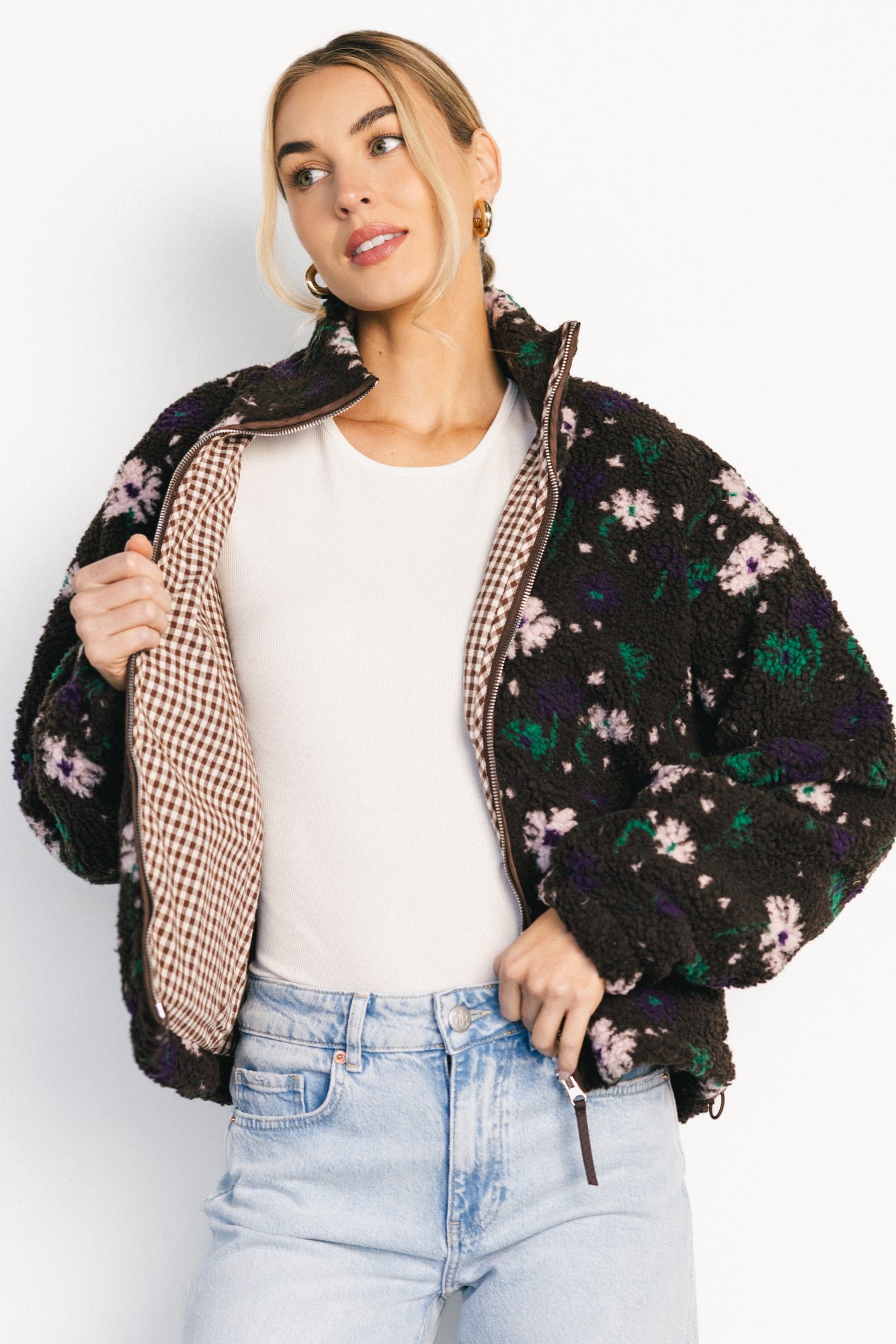 Paige Sherpa Jacket | Brown Floral