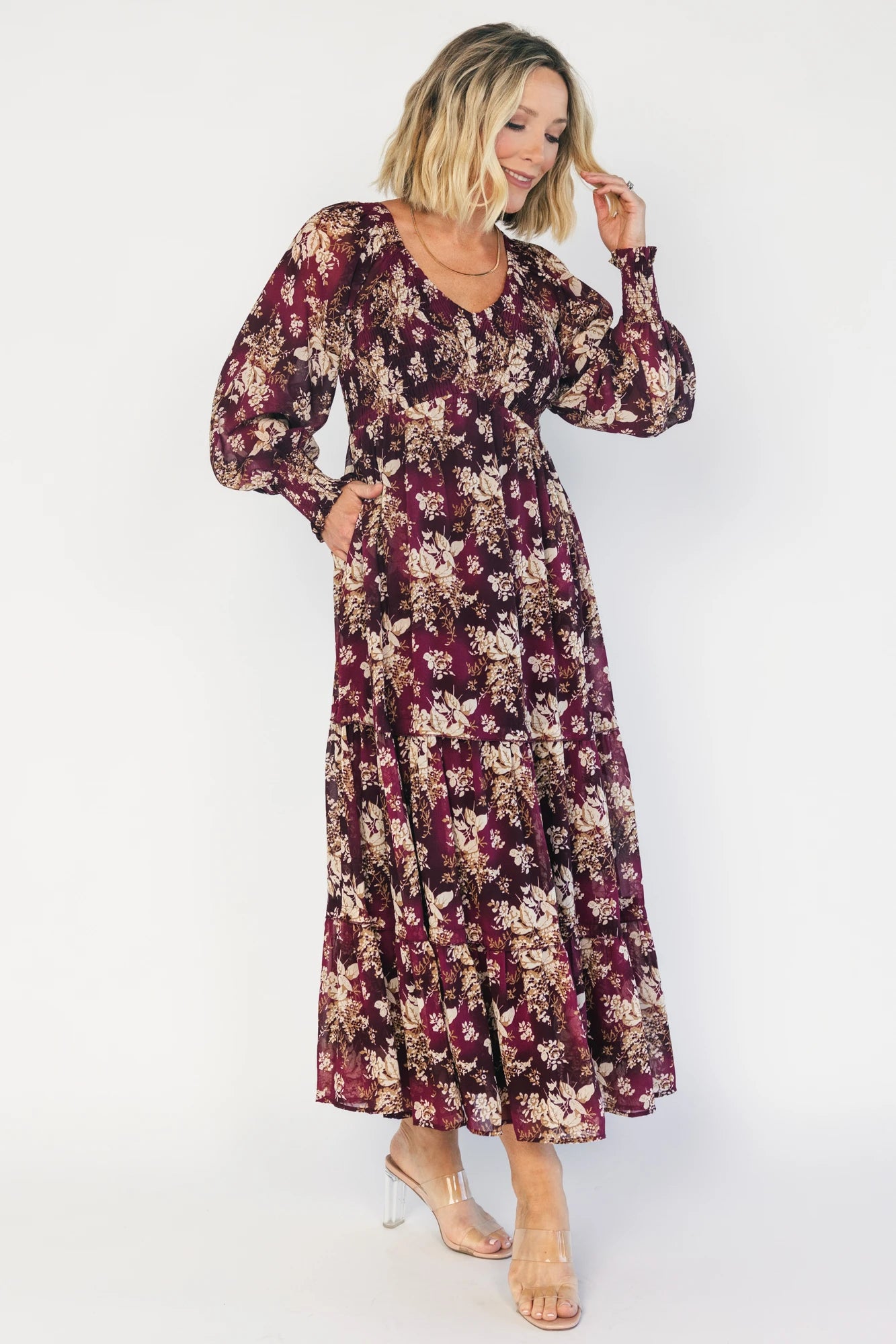 Hearst Smocked Dress | Burgundy Floral