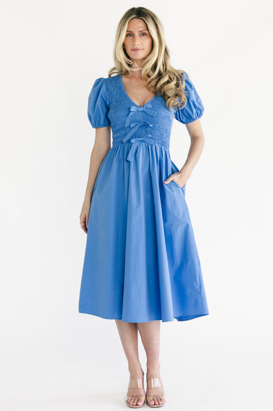 Pixie Midi Bow Dress | Blue