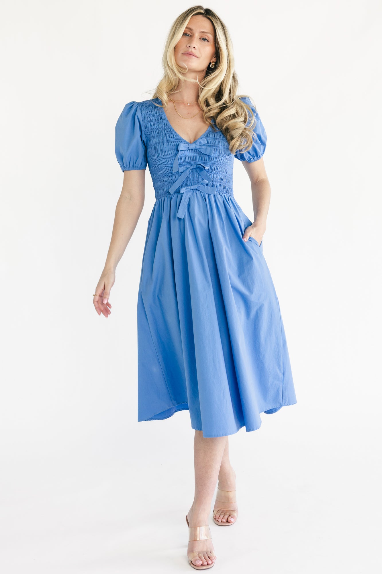 Pixie Midi Bow Dress | Blue