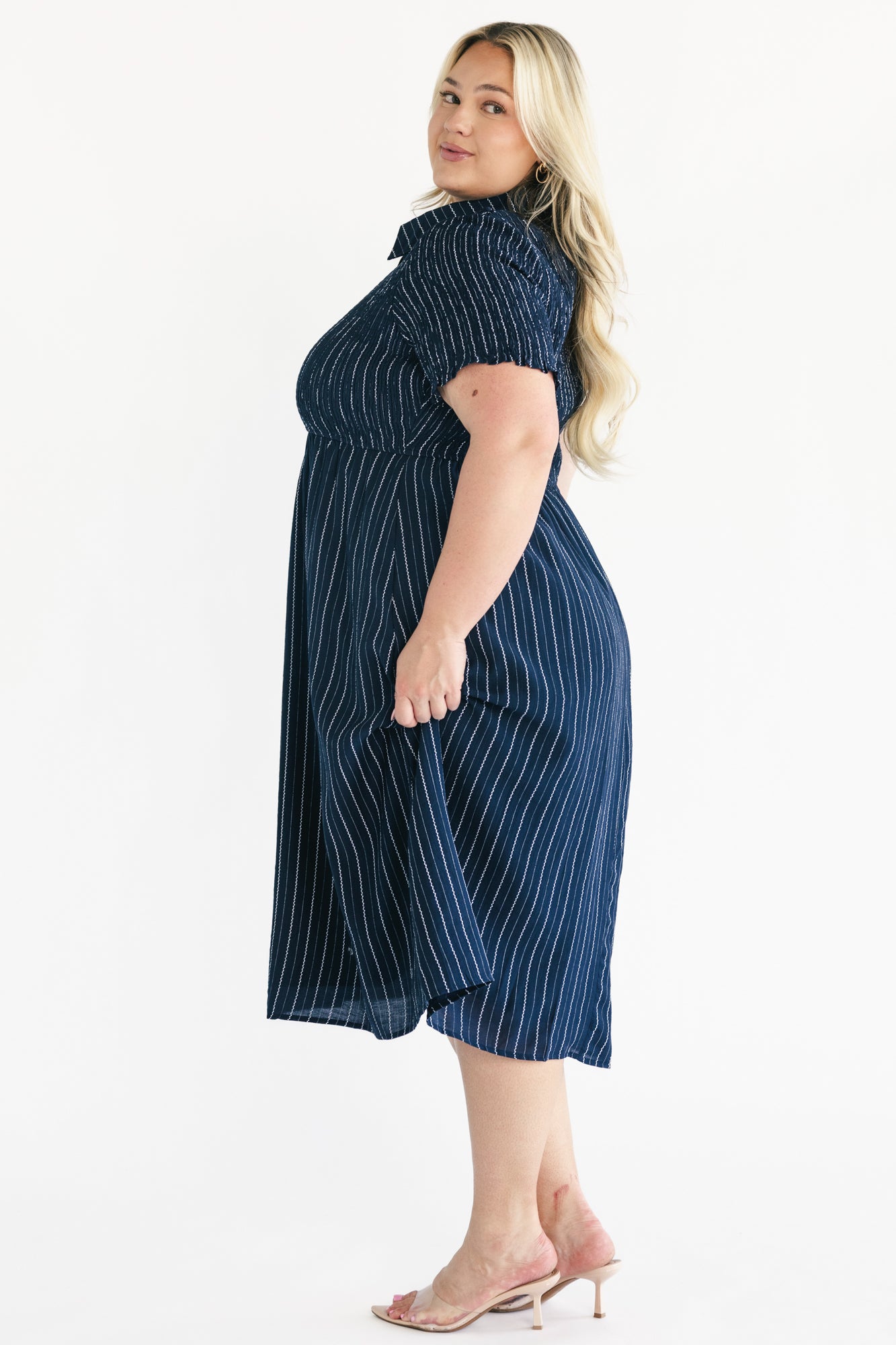 Dottie Striped Midi Dress | Navy