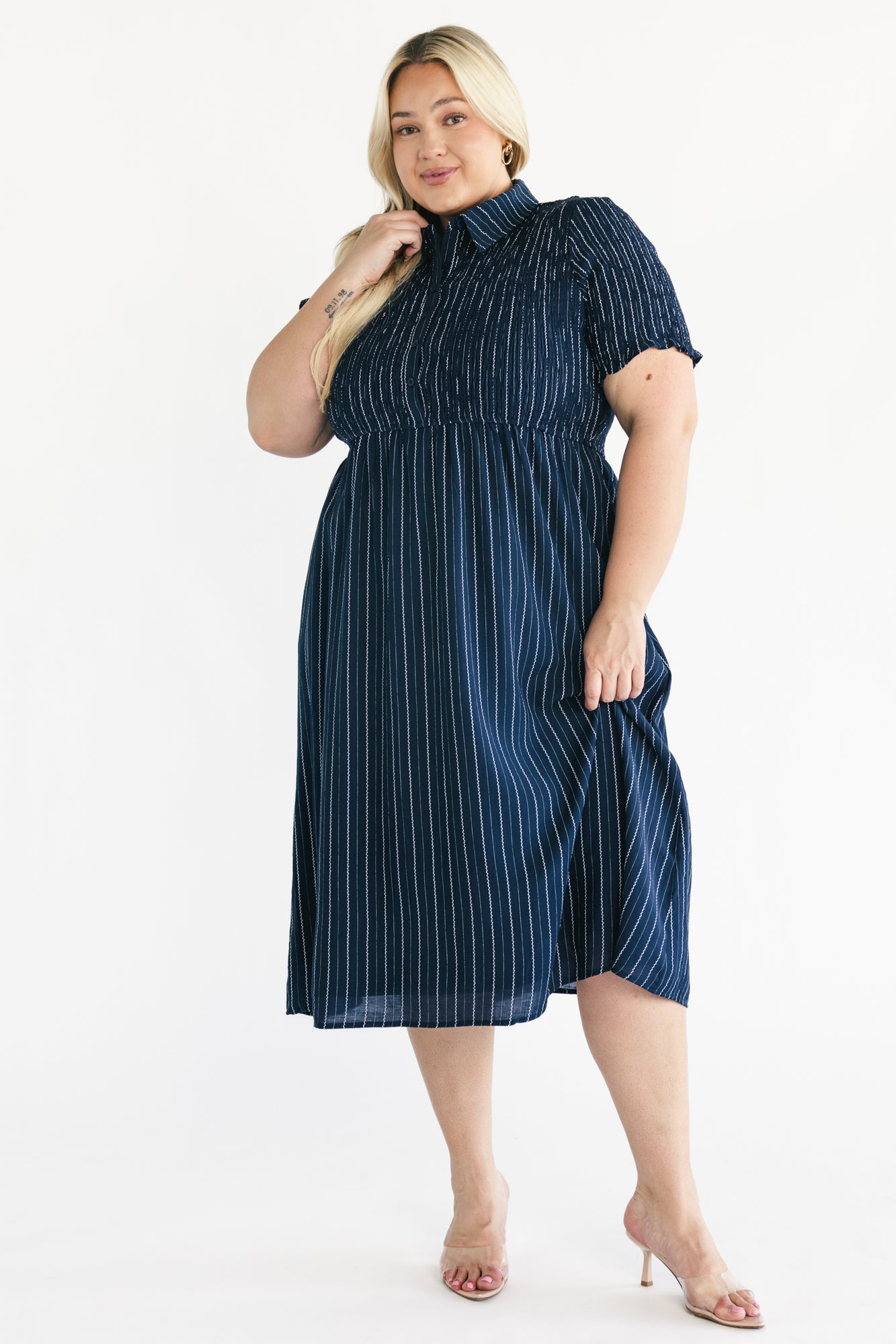 Baltic Born Womens Dottie Striped Midi Dress | Navy | Size: 1XL Baltic Born Womens Dottie Striped Midi Dress | Navy | Size: 1XL