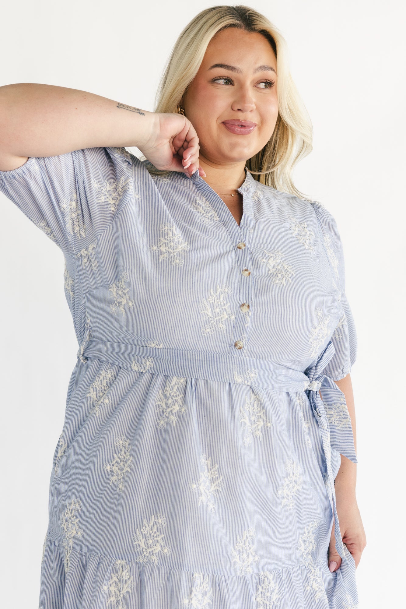 embroidered dress womens Baltic Born Womens Marguerite Embroidered Dress | Light Blue
