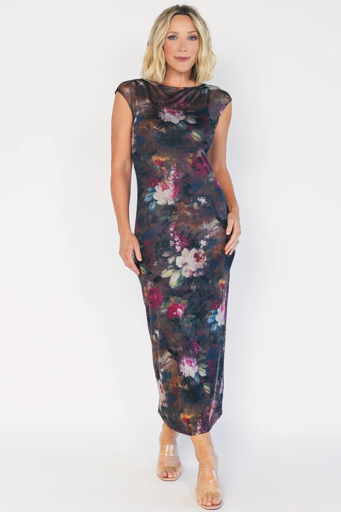 Daniela Mesh Midi Dress | Dark Vintage Floral