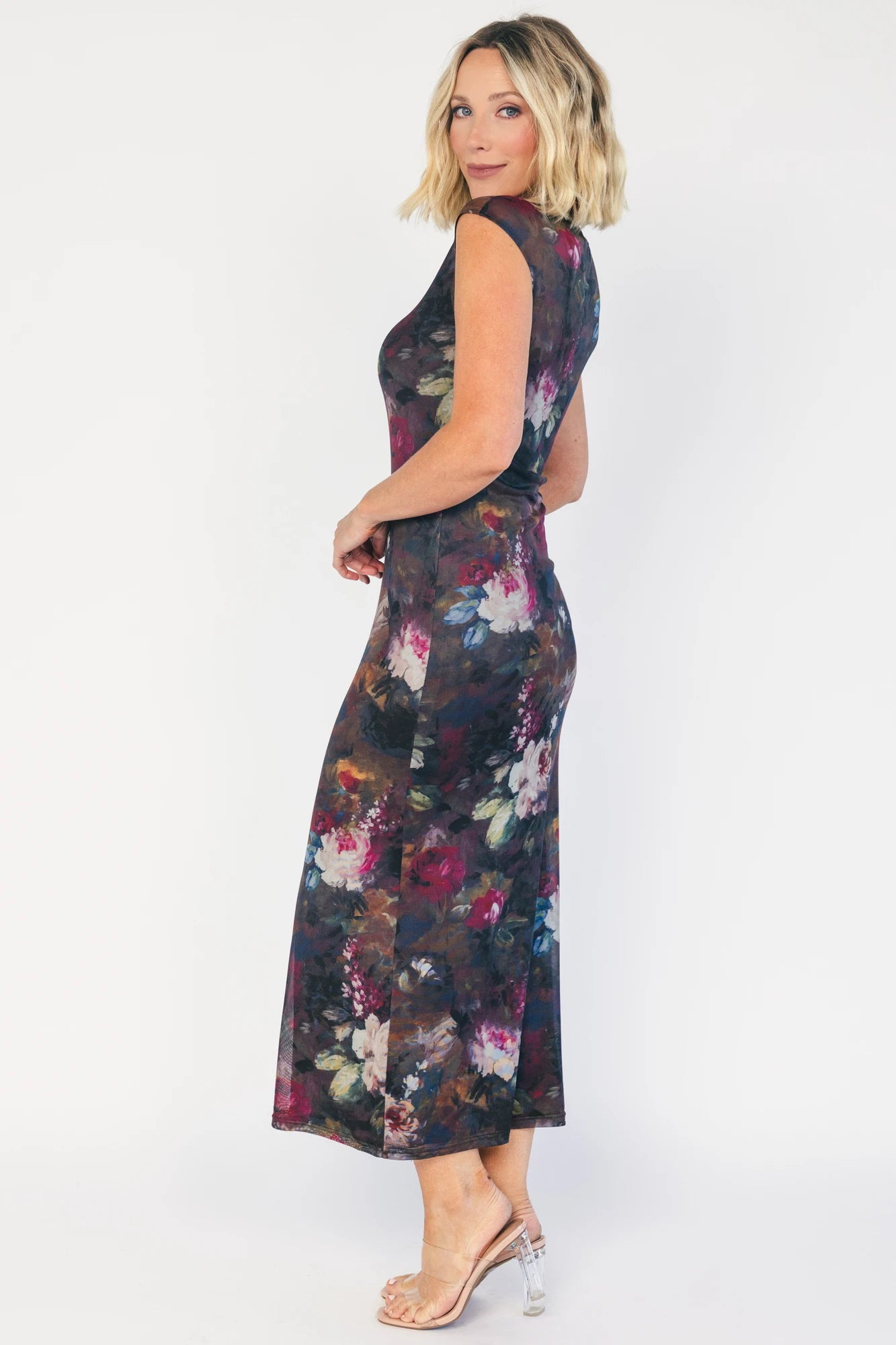 Daniela Mesh Midi Dress | Dark Vintage Floral