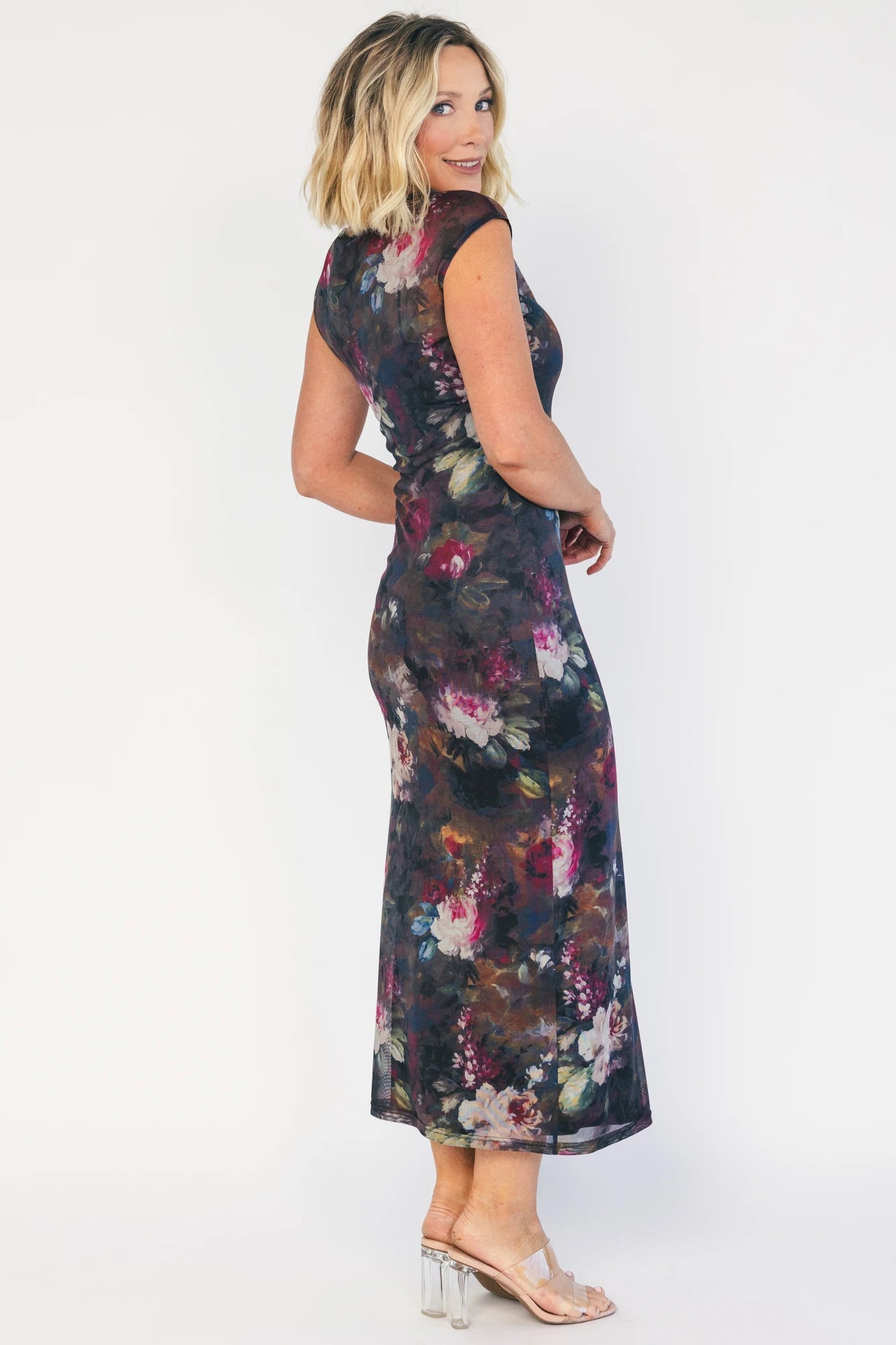 Daniela Mesh Midi Dress | Dark Vintage Floral