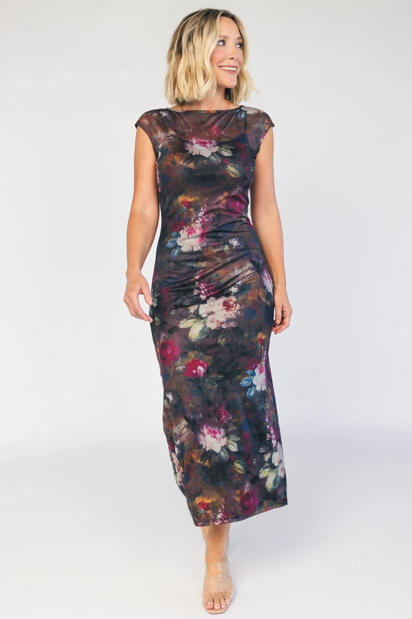 Daniela Mesh Midi Dress | Dark Vintage Floral