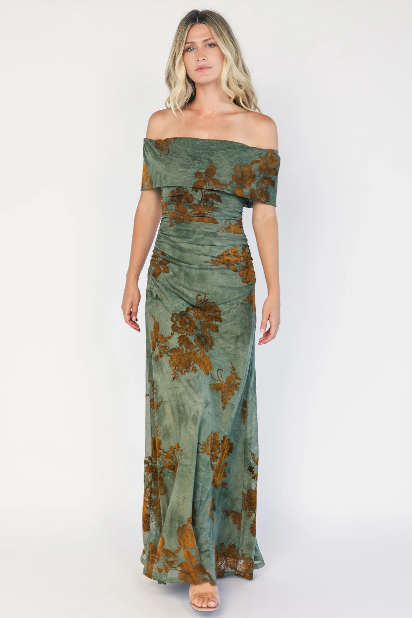 Tilden Off Shoulder Maxi Dress | Green + Copper