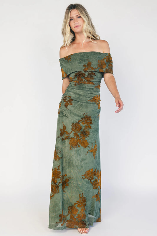 Tilden Off Shoulder Maxi Dress | Green + Copper