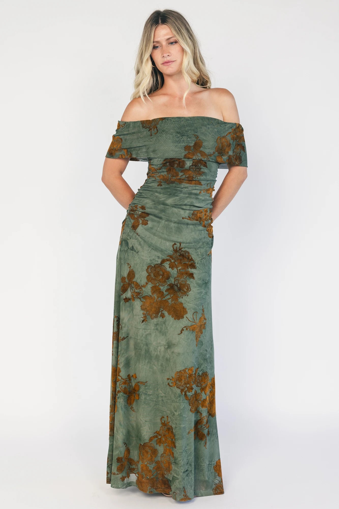 Tilden Off Shoulder Maxi Dress | Green + Copper
