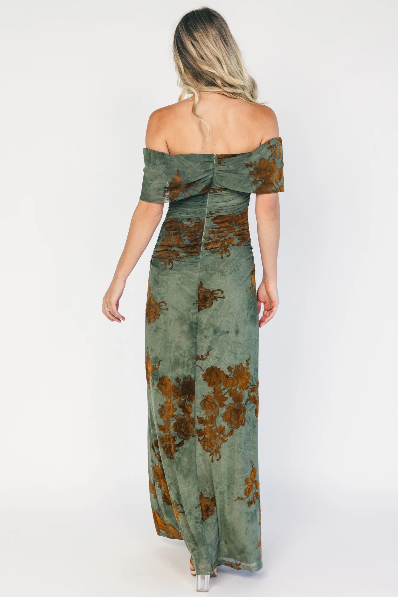 Tilden Off Shoulder Maxi Dress | Green + Copper