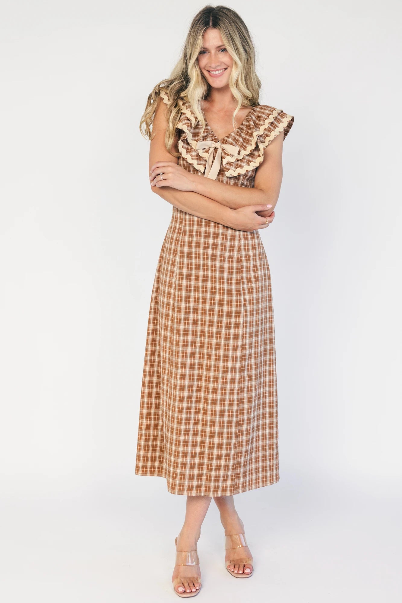 Maureen Ruffle Plaid Dress | Dusty Mocha