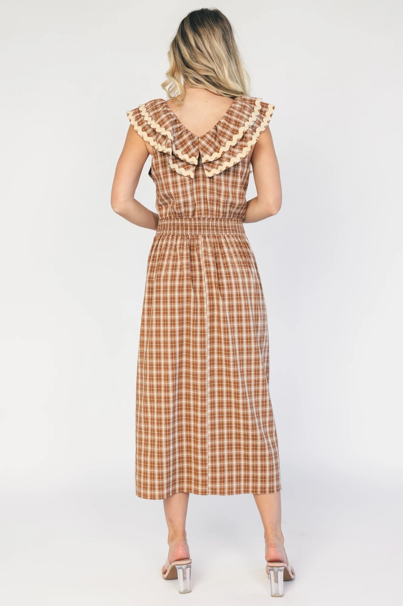 Maureen Ruffle Plaid Dress | Dusty Mocha
