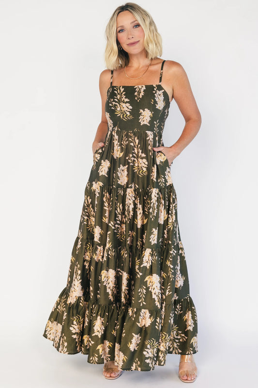Silvia Tiered Maxi Dress | Olive + Blush