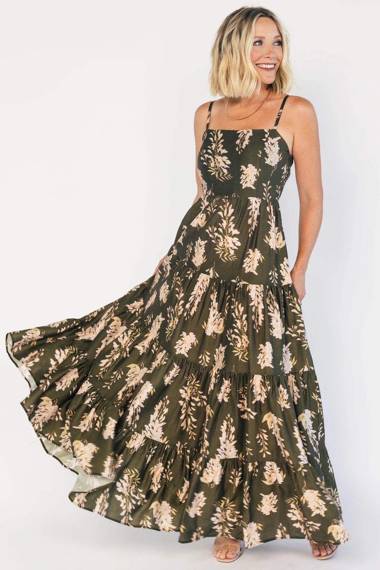Silvia Tiered Maxi Dress | Olive + Blush