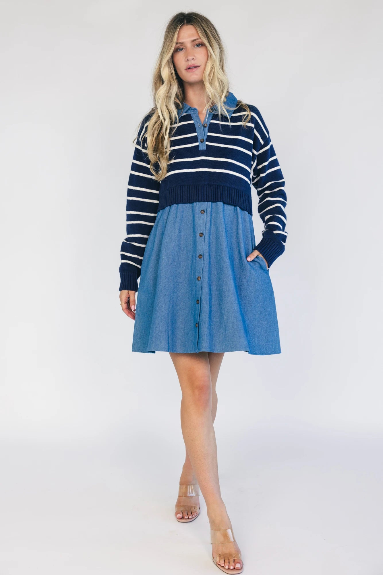 Nicole Striped Sweater Dress | Navy